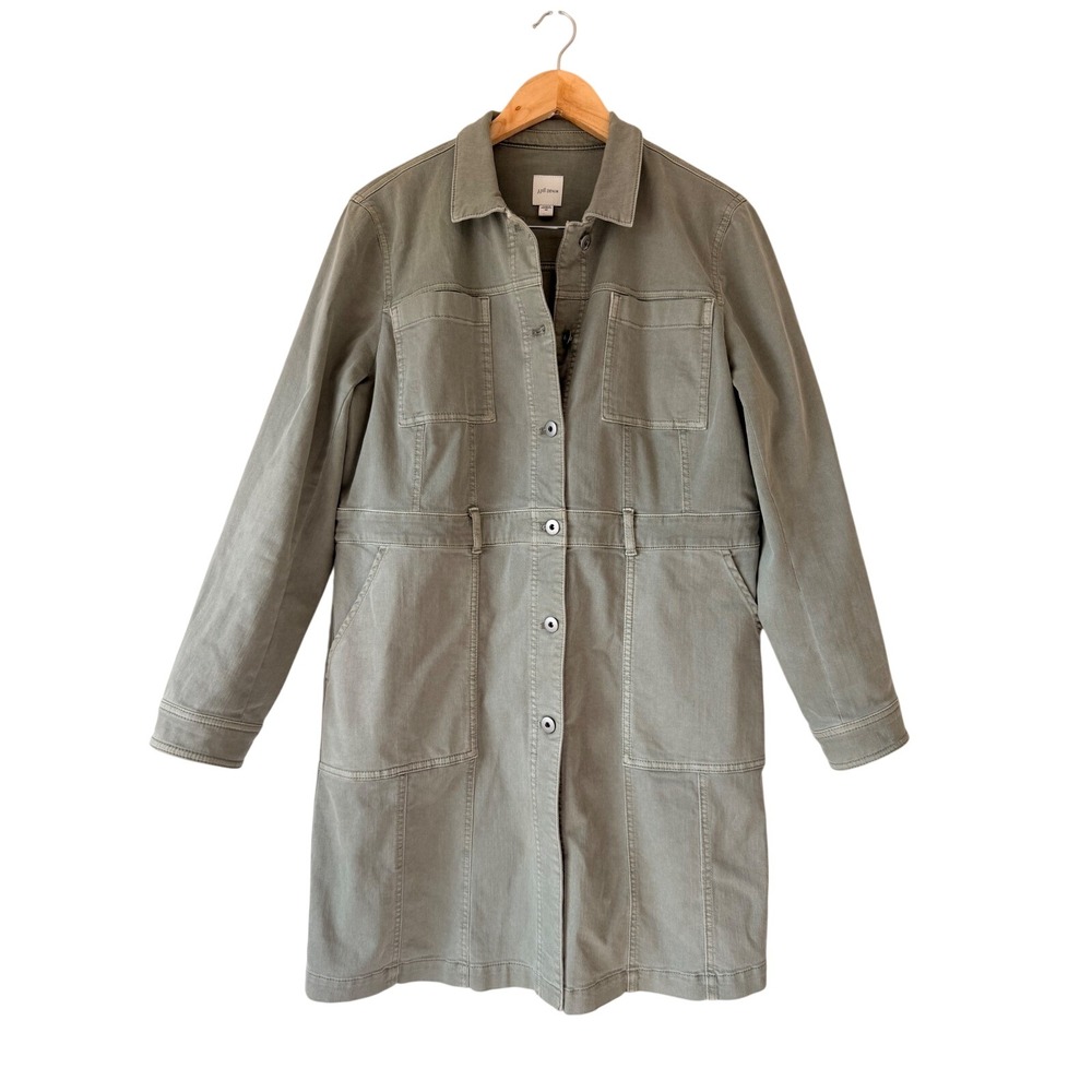 JJill‎ Denim Womens Medium Sage Green Cotton Chore Coat Longline Utility Jacket